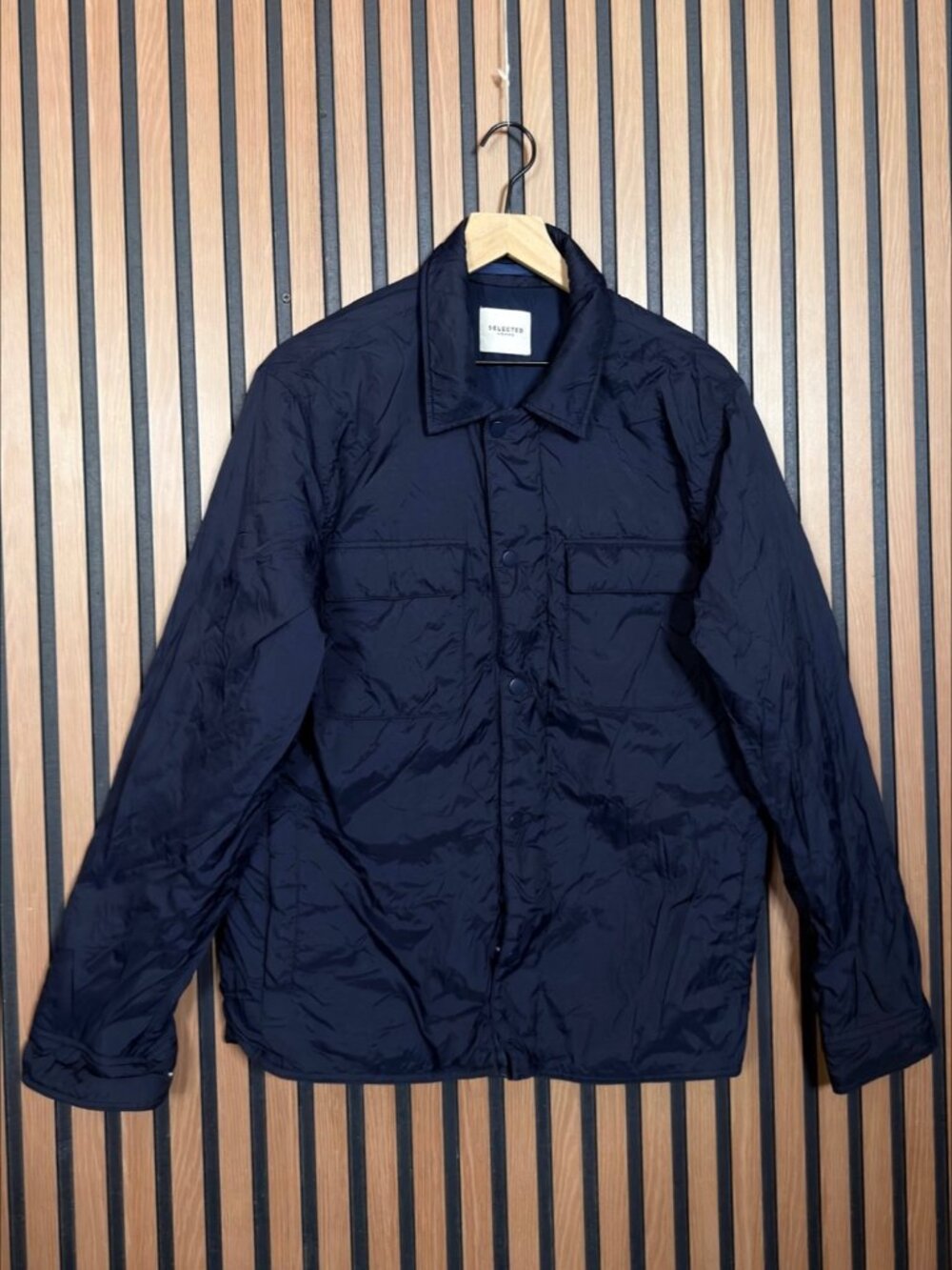 Selected Homme Jacket Medium Mens Blue Shirt Button Snap Nylon